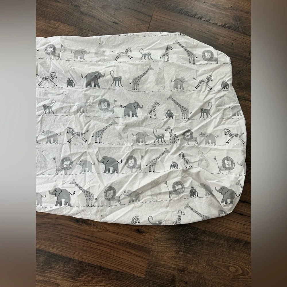 Pottery Barn Kids Animal Print Fitted Crib Sheet White and Gray